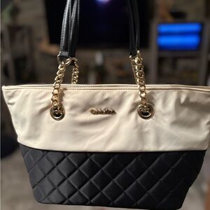 Calvin Klein Black and Cream Quilted Tote Bag